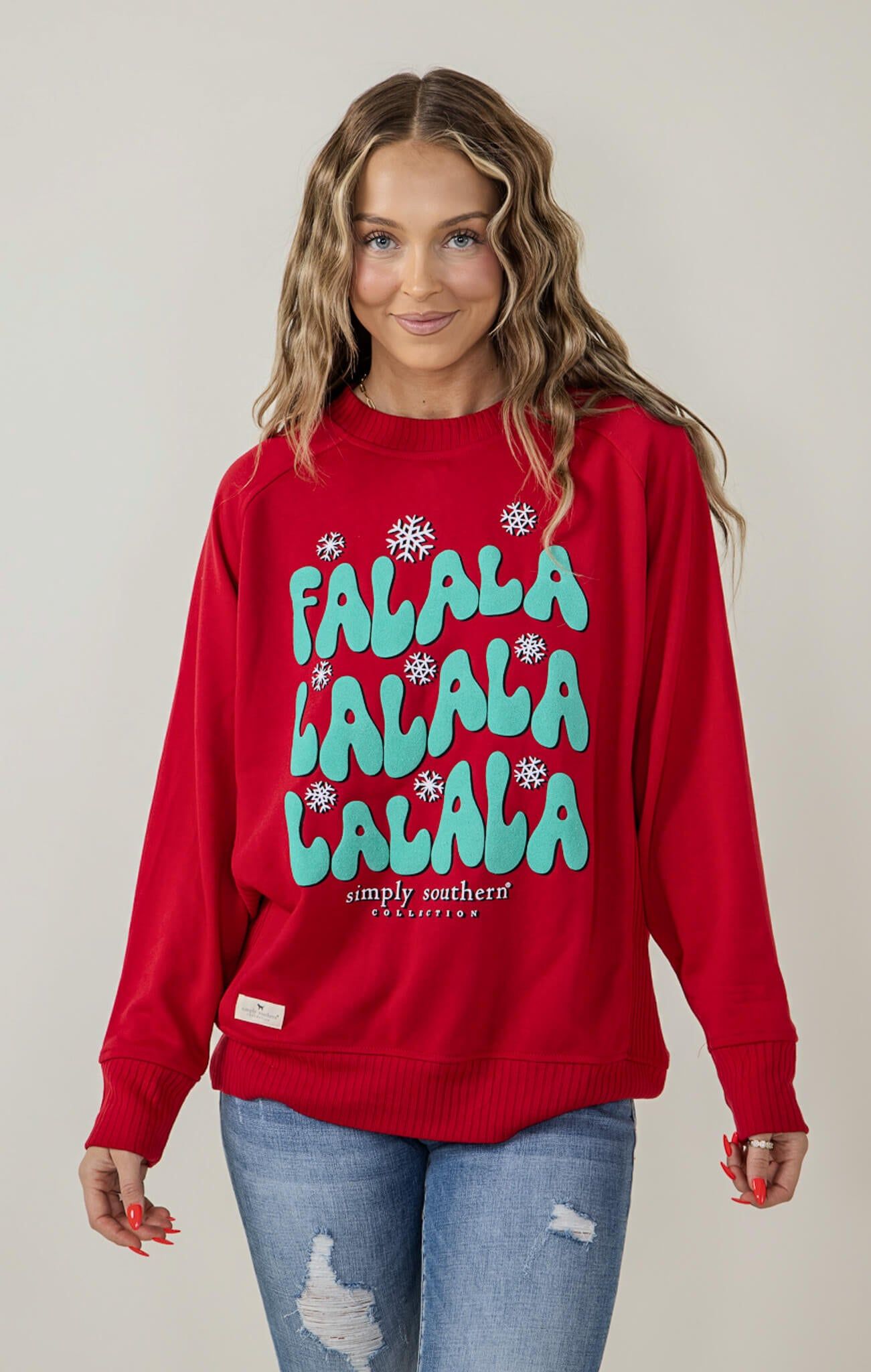Simply Southern Falala Sweatshirt for Women in Red | RCREW-FALALA-SCARLET sold by Glik’s product image thumbnail 3