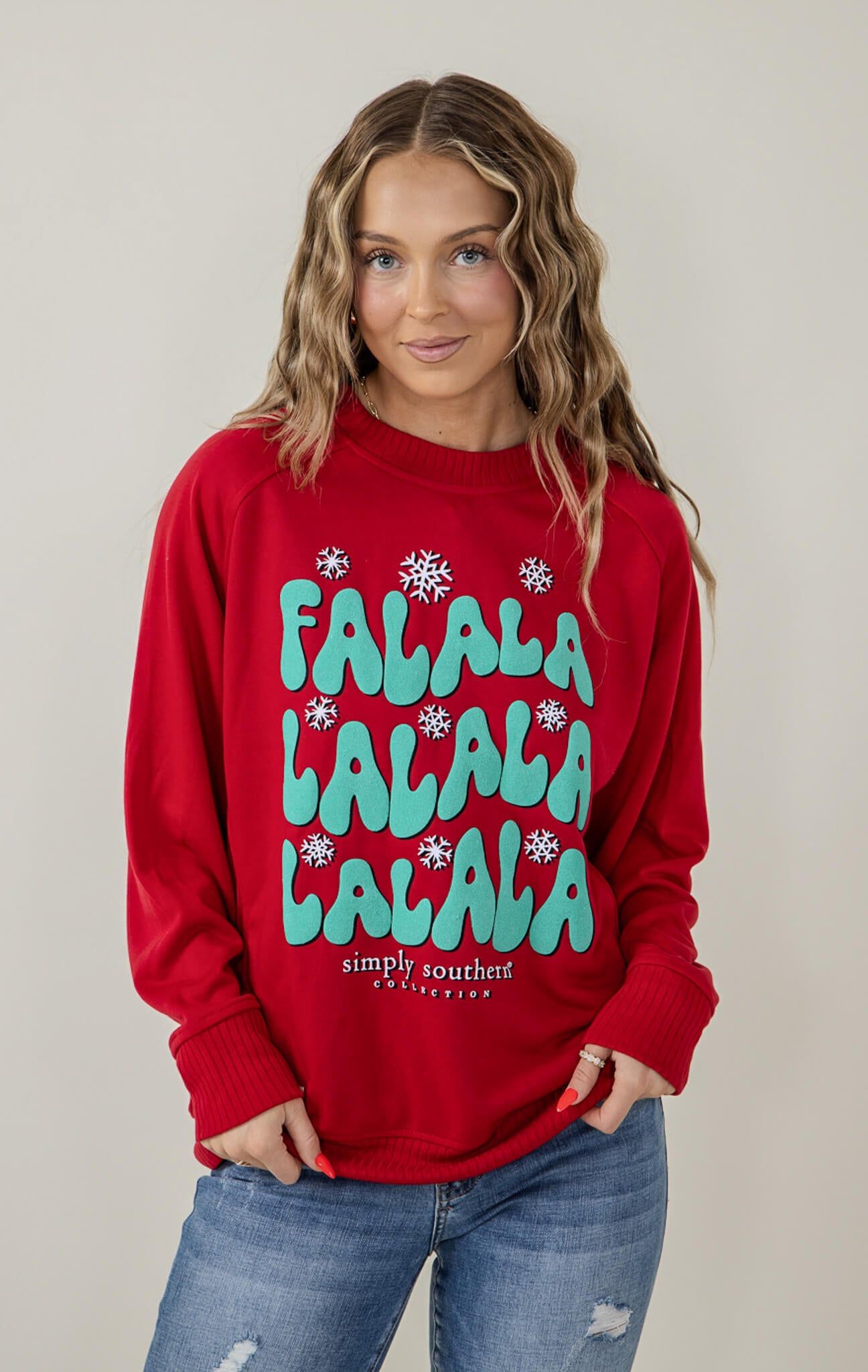 Simply Southern Falala Sweatshirt for Women in Red | RCREW-FALALA-SCARLET sold by Glik’s