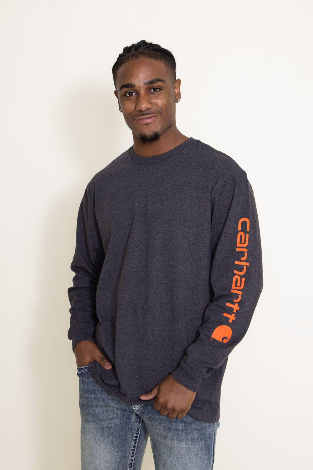 Carhartt Long Sleeve Logo Sleeve Graphic T-Shirt for Men in Carbon Heather | K231-CRH-CARBON HTHR sold by Glik’s product image thumbnail 3