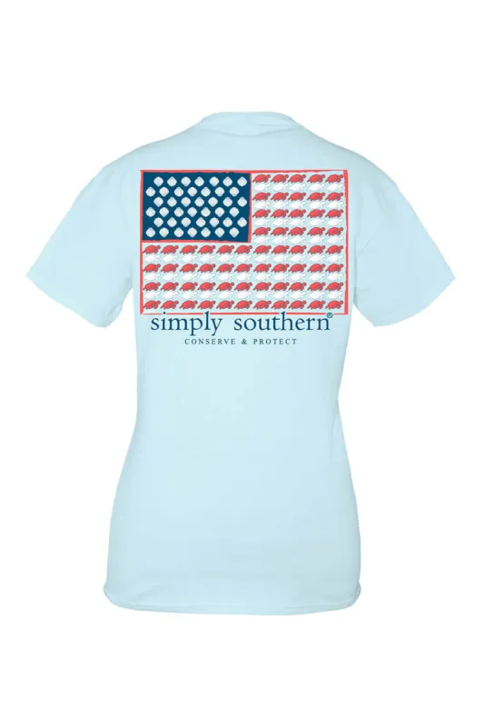 Simply Southern Plus Size Turtle Flag Tracking T-Shirt for Women in Blue | EXT-TRACK-SS-FLAG-ICE sold by Glik’s