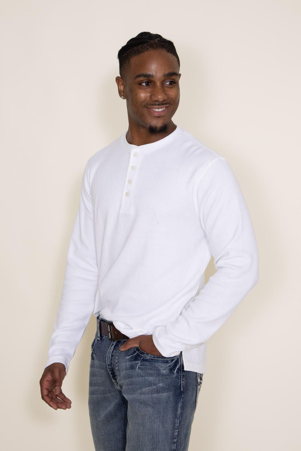 Weatherproof Vintage Long Sleeve Waffle Henley Shirt for Men in White | F233093GK-WHT sold by Glik’s product image thumbnail 4