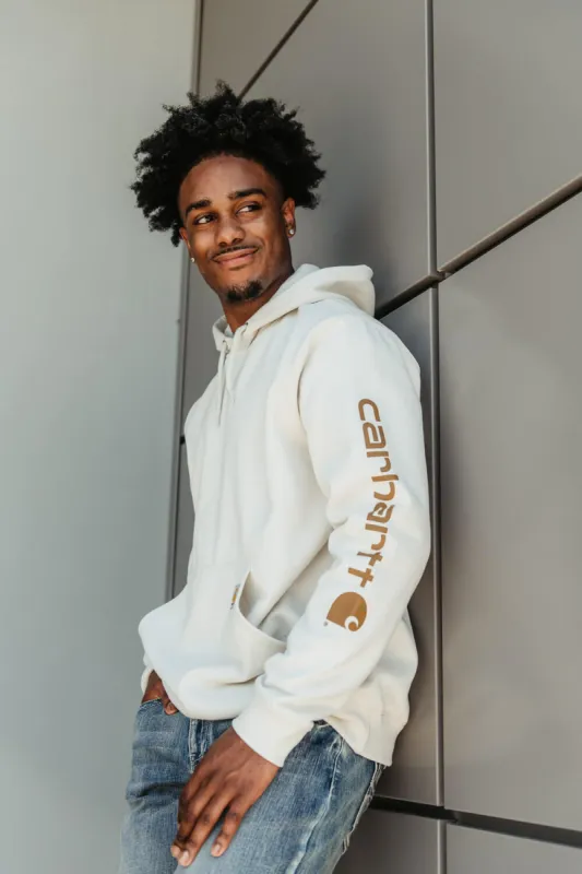 Carhartt Logo Sleeve Hoodie for Men in Malt White | K288-W03 MALT sold by Glik’s