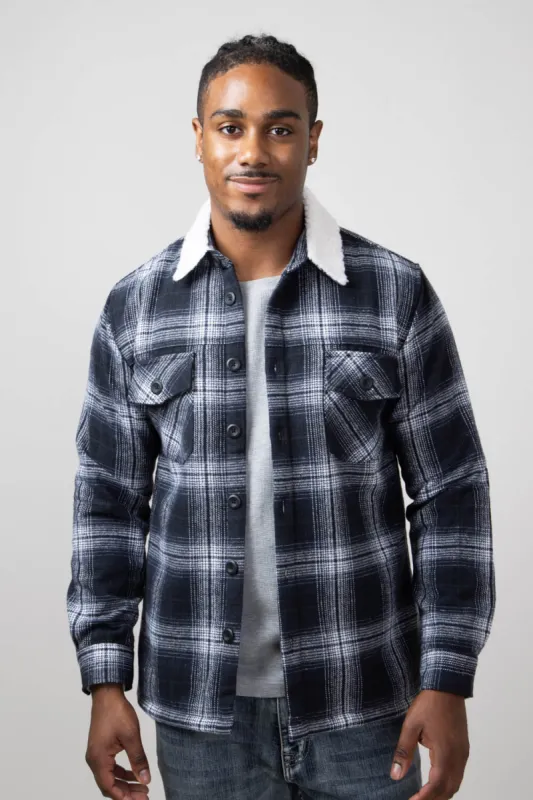 1897 Original Plaid Sherpa Lined Shacket for Men in Dark Blue/Black | 5PJ7443M-BLACK sold by Glik’s