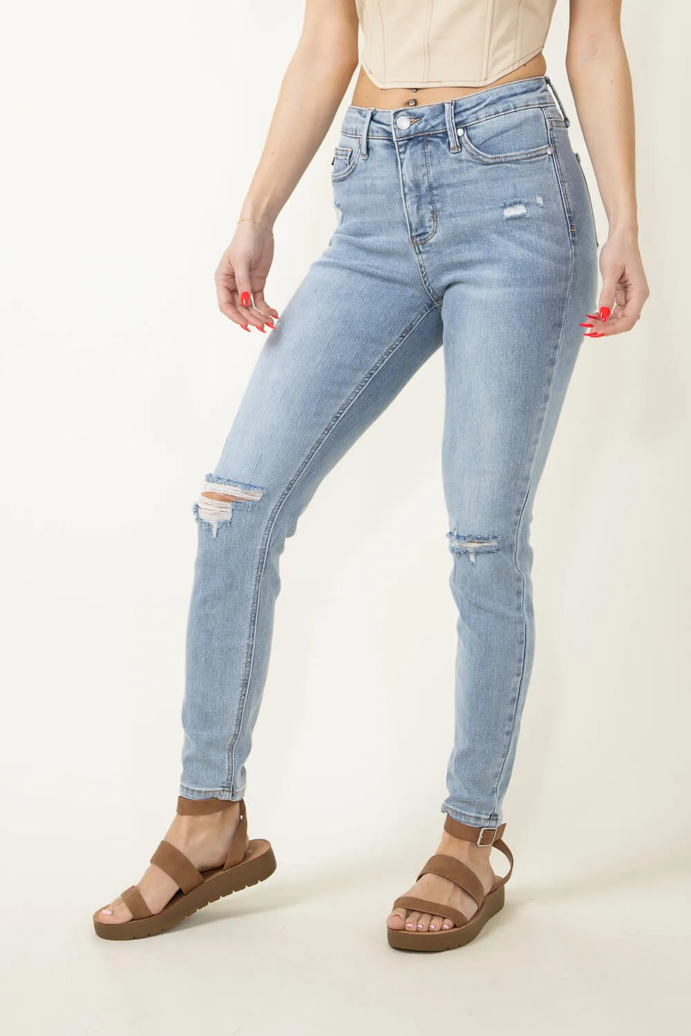 Judy Blue Mid Rise Distressed Skinny Jeans for Women | 88797-LT sold by Glik’s product image thumbnail 3