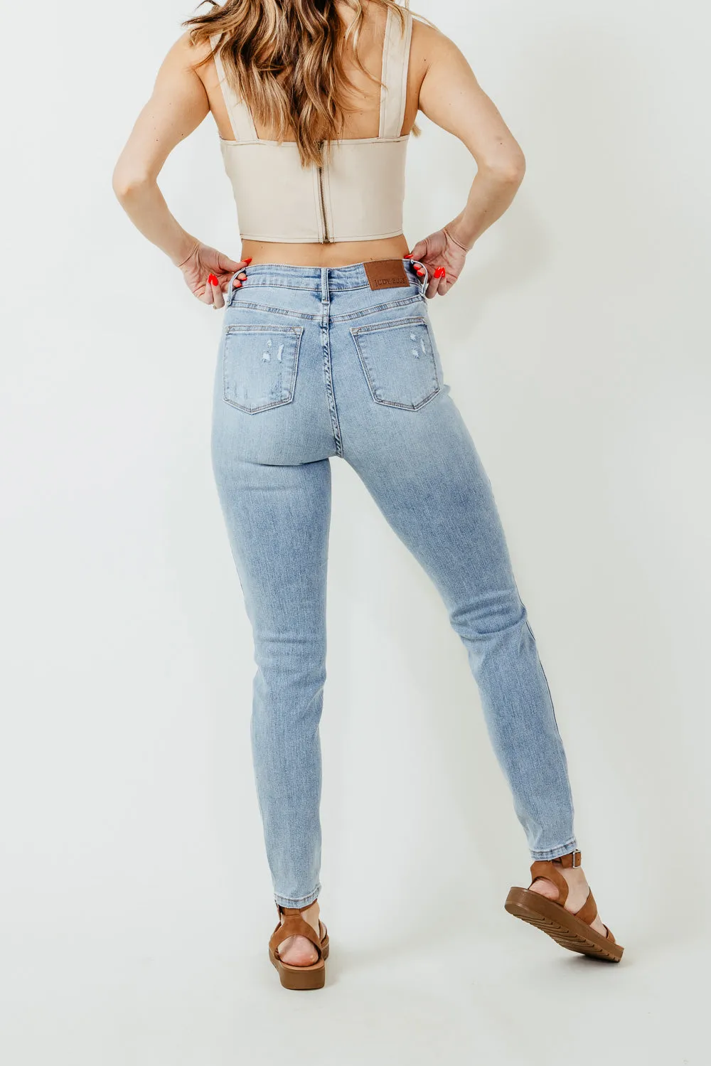 Judy Blue Mid Rise Distressed Skinny Jeans for Women | 88797-LT sold by Glik’s product image thumbnail 2