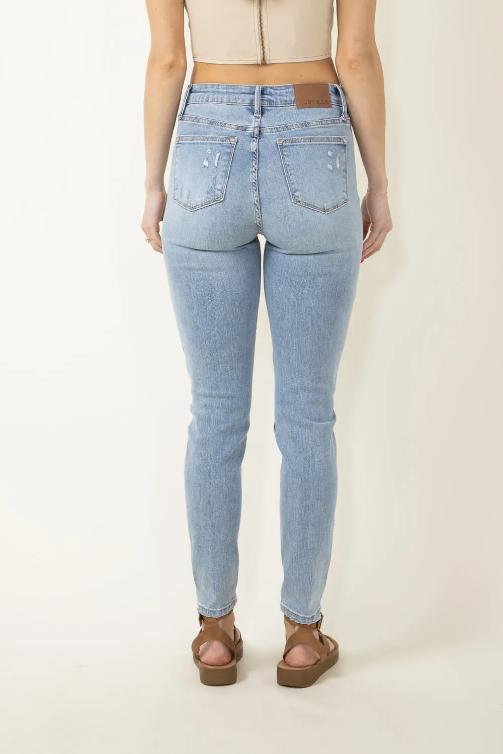 Judy Blue Mid Rise Distressed Skinny Jeans for Women | 88797-LT sold by Glik’s product image thumbnail 4