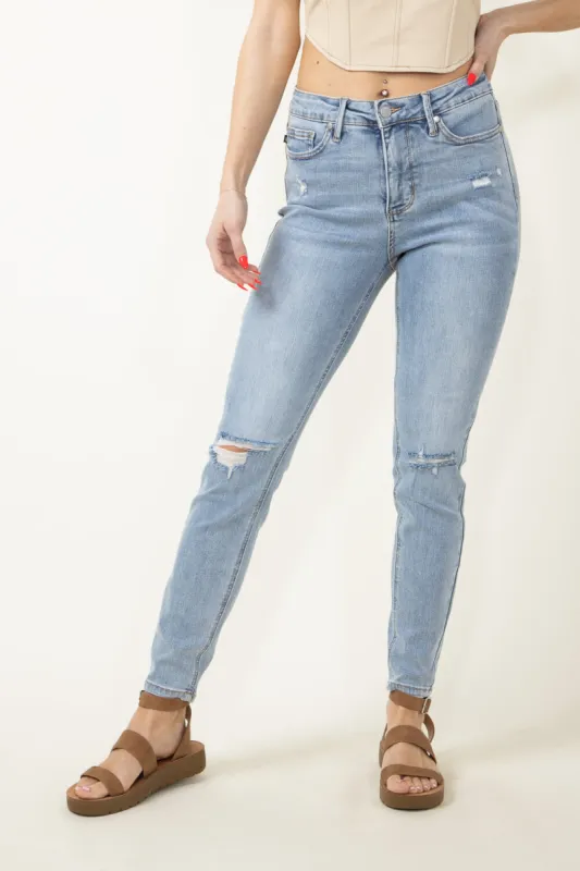 Judy Blue Mid Rise Distressed Skinny Jeans for Women | 88797-LT made by Glik’s