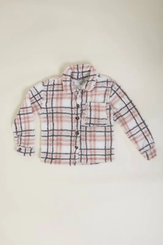 Youth Plaid Sherpa Shacket for Girls in Pink | 993600K-ROS sold by Glik’s
