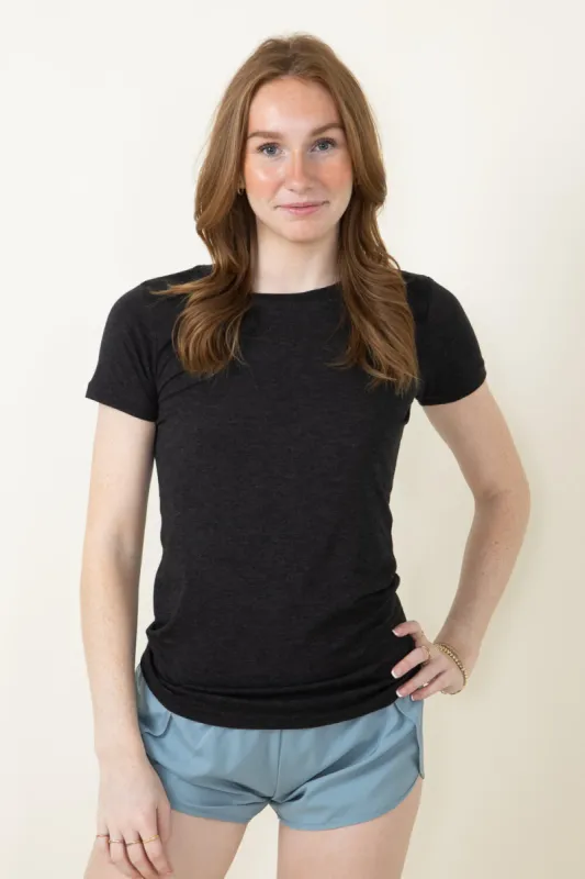 Basic Crewneck T-Shirt for Women in Black Heather | 3200-BLKHTHR sold by Glik’s
