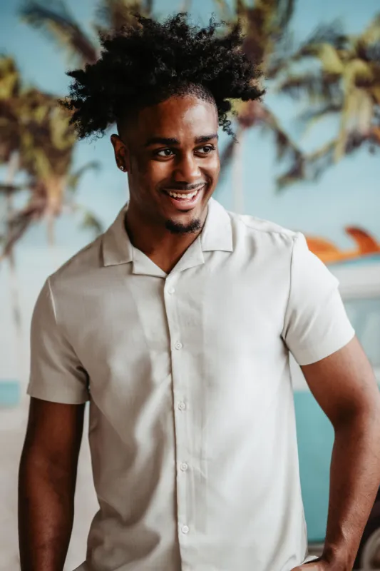 Denim & Flower Melange Tech Shirt for Men in Beige | CTS-252A-BEIGE sold by Glik’s