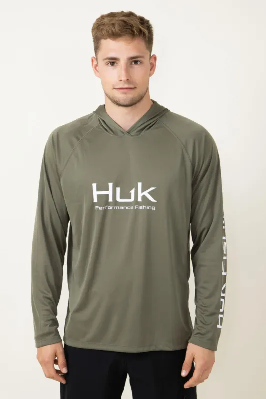 Huk Fishing Pursuit Vented Hoodie for Men in Green | H1200525-316-MOSS sold by Glik’s