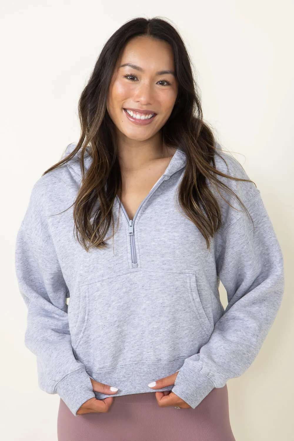 Half Zip Fleece Hoodie for Women in Heather Grey | JK350-LTGREY sold by Glik’s product image thumbnail 3