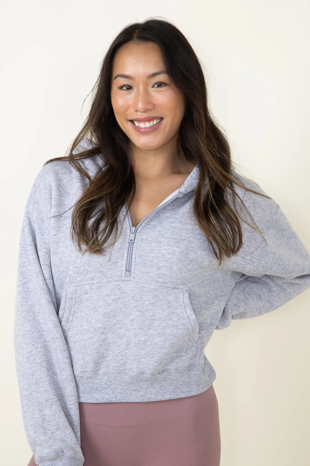 Half Zip Fleece Hoodie for Women in Heather Grey | JK350-LTGREY sold by Glik’s product image thumbnail 4