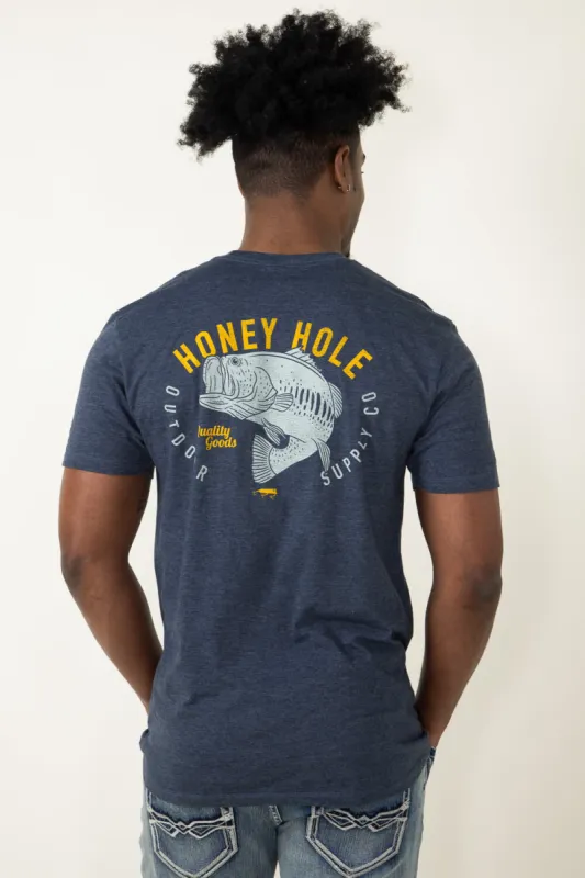 Honey Hole Big Bass T-Shirt for Men in Blue | SS-BB-HN sold by Glik’s