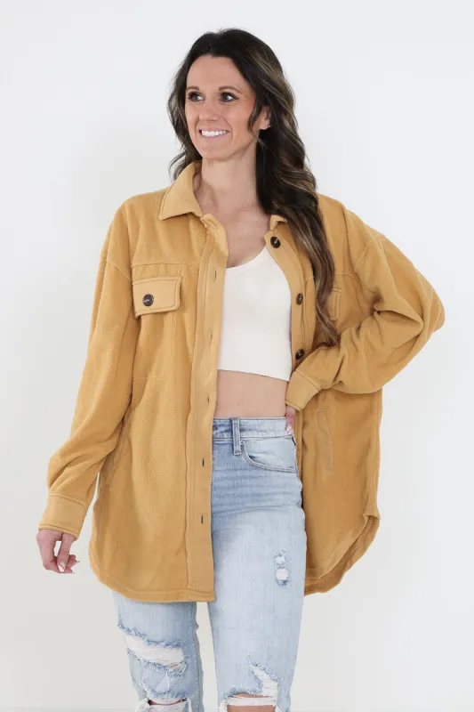 La Miel Sunset Fleece Shacket for Women in Wheat Brown | JKT1712-WHEAT sold by Glik’s