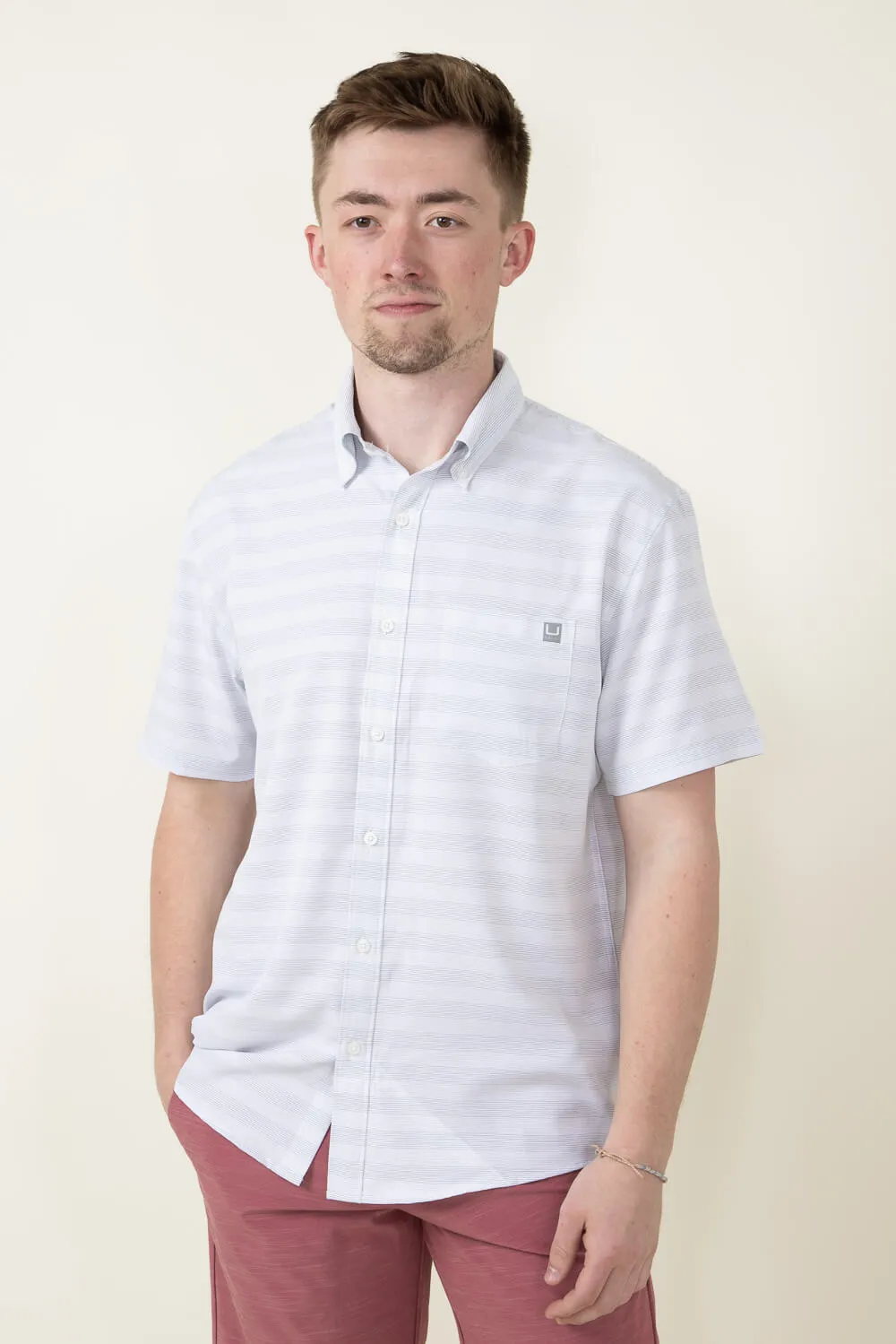 Huk Fishing Kona Cross Dye Stripe Button Down Shirt for Men in White | H1500187-100-WHITE sold by Glik’s