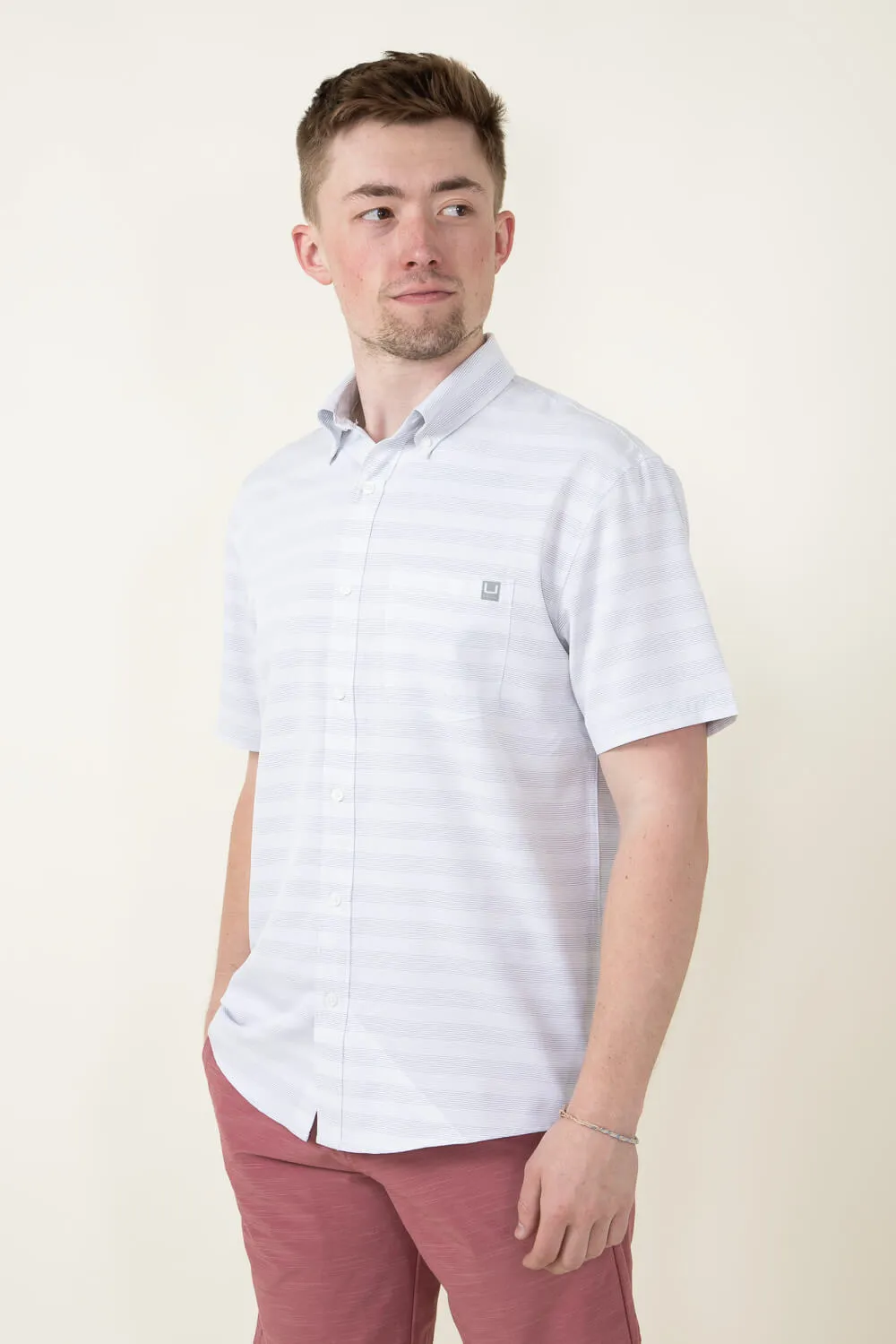 Huk Fishing Kona Cross Dye Stripe Button Down Shirt for Men in White | H1500187-100-WHITE sold by Glik’s product image thumbnail 3