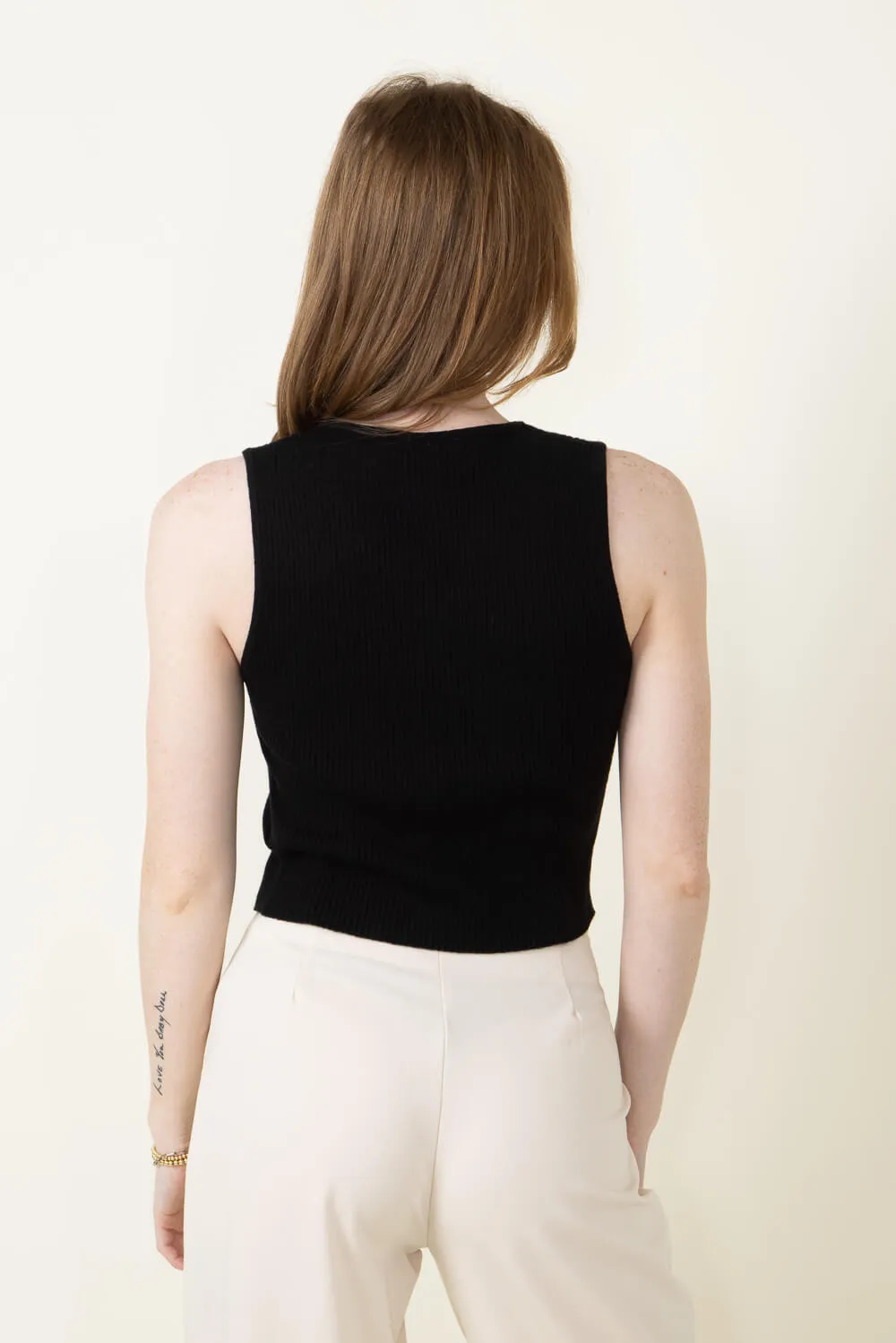 Satin Bow Detail Ribbed Crop Tank Top for Women in Black | SWT9753-BLACK sold by Glik’s product image thumbnail 3