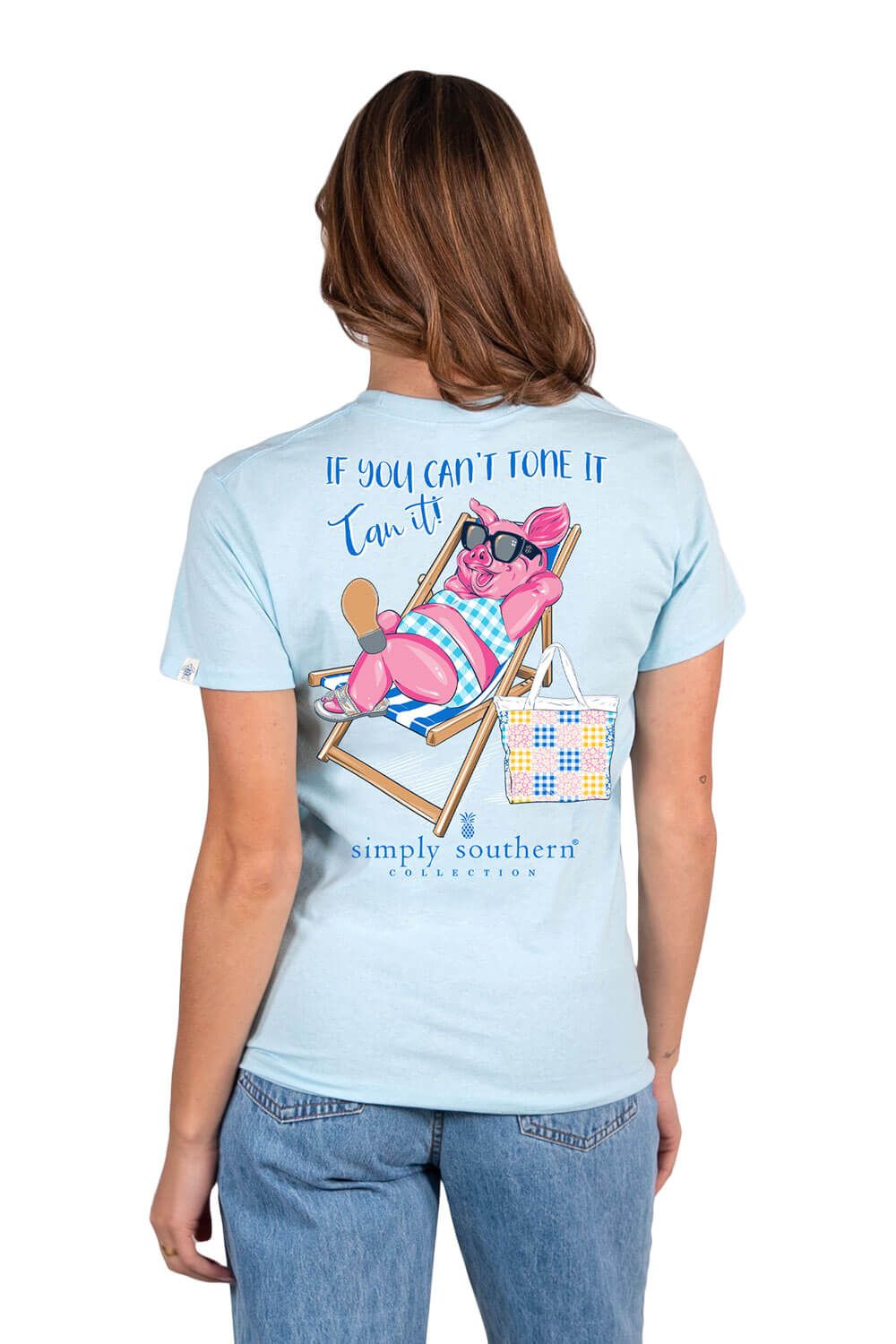 Simply Southern Tan It T-Shirt for Women in Ice Blue | SS-TANPIG-ICE sold by Glik’s