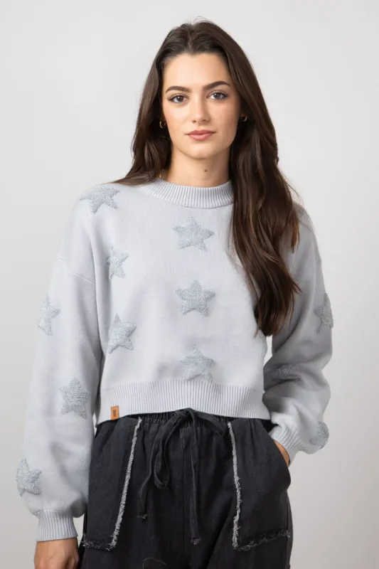 Simply Southern Cropped Star Sweater for Women in Grey | PP-0224-SWTR-CRP-STAR sold by Glik’s