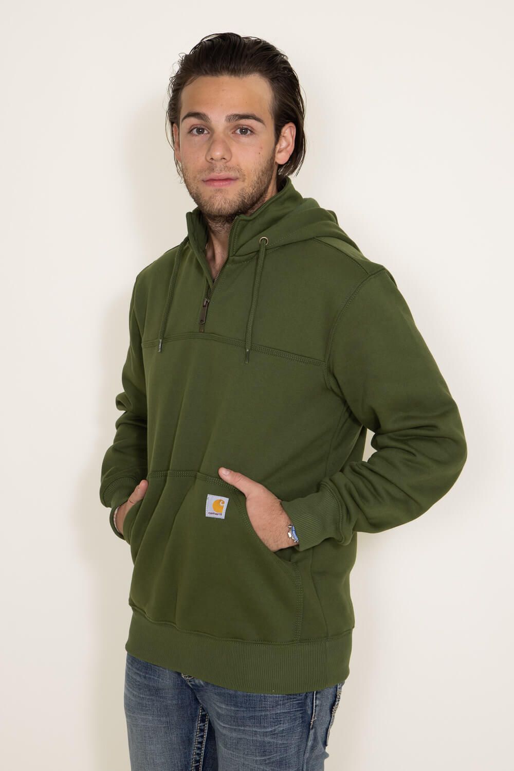 Carhartt Rain Defender Loose Fit Heavyweight Hooded Quarter Zip for Men in Dark Green | 100617-GD3 sold by Glik’s product image thumbnail 3