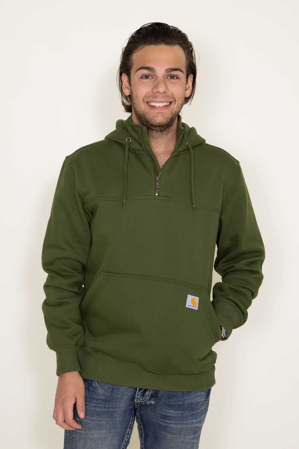 Carhartt Rain Defender Loose Fit Heavyweight Hooded Quarter Zip for Men in Dark Green | 100617-GD3 sold by Glik’s product image thumbnail 2