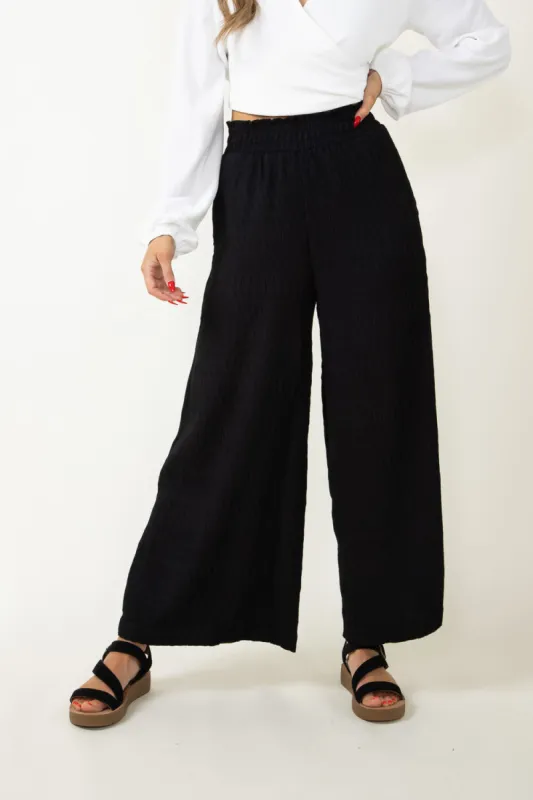 Smocked Waist Beach Pants for Women in Black | NP70125-BLK sold by Glik’s