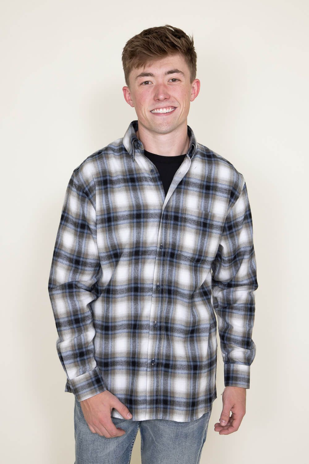 Plaid Flannel Shirt for Men in Green/Blue | FW1953-ECRUTAUPE sold by Glik’s