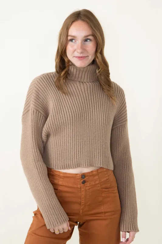Cropped Turtleneck Sweater for Women in Taupe | MT1573-TAUPE sold by Glik’s
