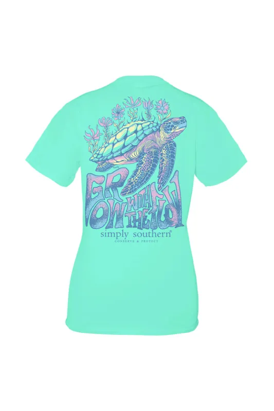 Simply Southern Youth Tracking Grow with the Flow Turtle T-Shirt for Girls in Sea Green | YTH-TRACK-SS-FLOW-SEA sold by Glik’s