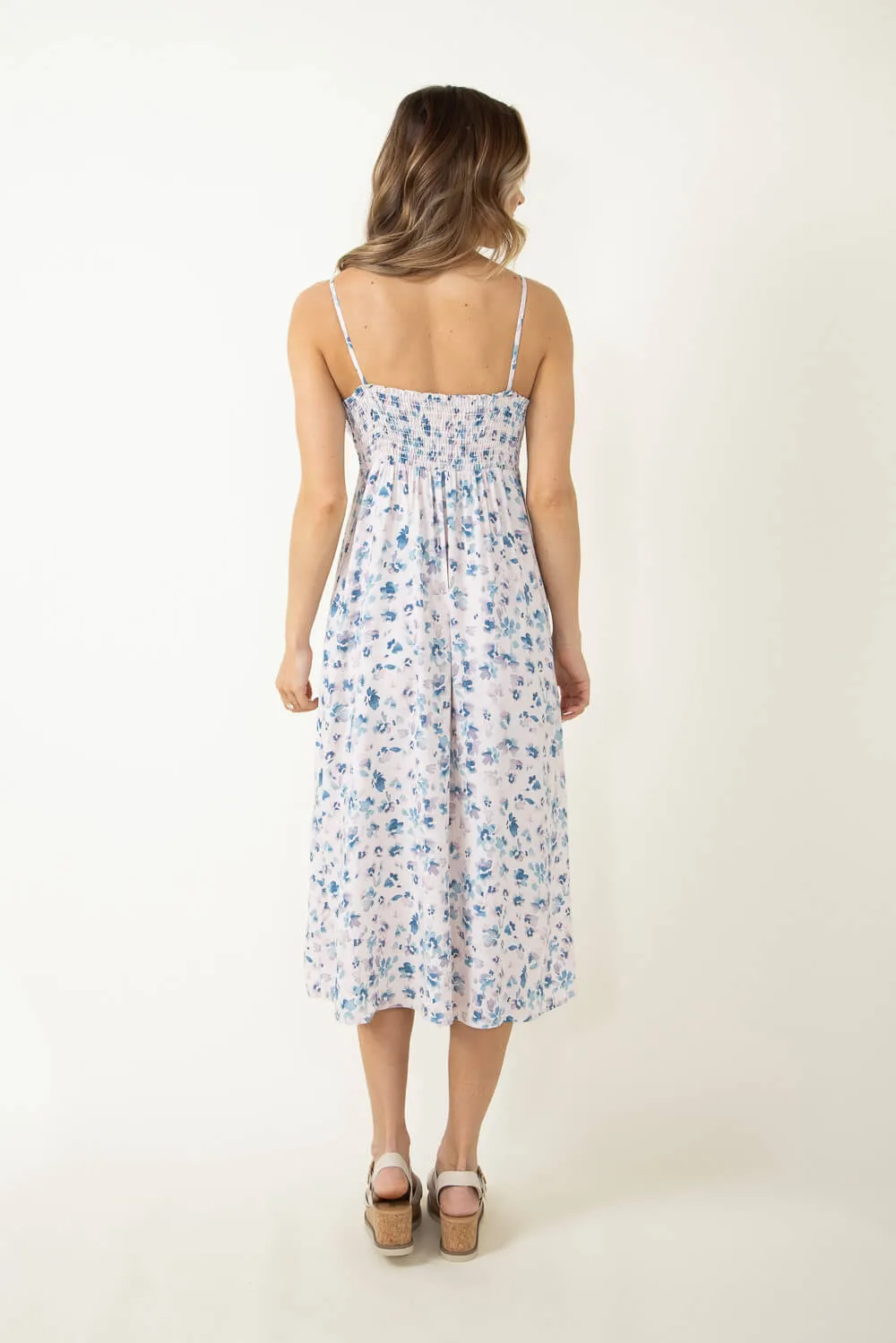 Floral Side Slit Midi Dress for Women in Teal Ivory | ND40662F-TEAL sold by Glik’s product image thumbnail 3