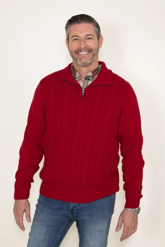 Weatherproof Vintage Cable Knit Quarter Zip Sweater for Men in Red | F2340414GK-DKRED sold by Glik’s
