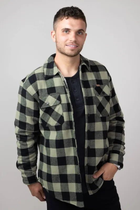 Sherpa Lined Flannel Shacket for Men in Light Olive | MTJ05428F4-LTOLIVE sold by Glik’s