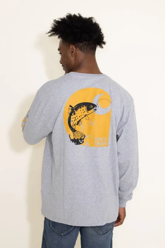 Carhartt Loose Fit Heavyweight Long Sleeve Fish Graphic T-Shirt for Men in Grey | 106039-HGY sold by Glik’s
