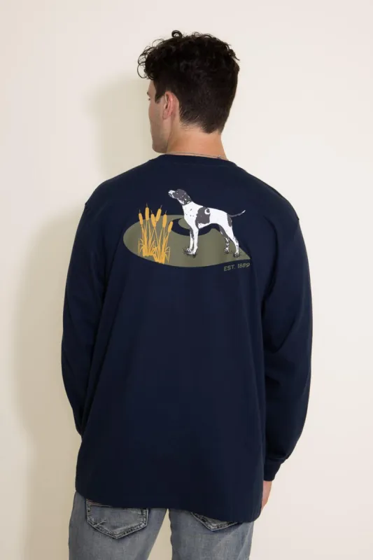 Carhartt Loose Fit Heavyweight Long Sleeve Dog Graphic T-Shirt for Men in Navy | 106038-NVY sold by Glik’s