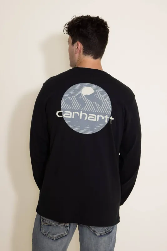 Carhartt Heavyweight Long Sleeve Pocket Mountain Graphic T-Shirt for Men in Black | 105955-001 sold by Glik’s