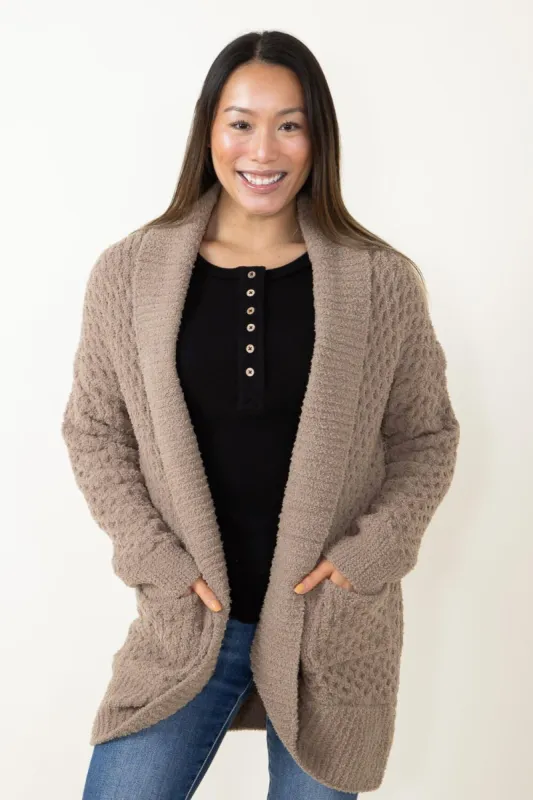 Comfy Textured Knit Sweater Cardigan for Women in Brown | 12W2940N-MOCHA sold by Glik’s