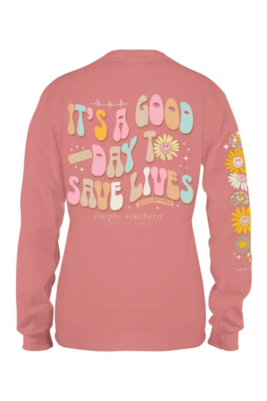 Simply Southern Plus Size Long Sleeve Save Lives T-Shirt for Women in Rouge | EXT-LS-SAVE-ROUGE sold by Glik’s