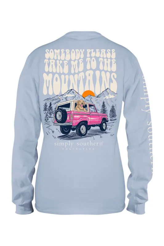 Simply Southern Youth Long Sleeve Take Me To The Mountains T-Shirt for Girls in Fog | YTH-LS-MOUNTAIN-FOG sold by Glik’s
