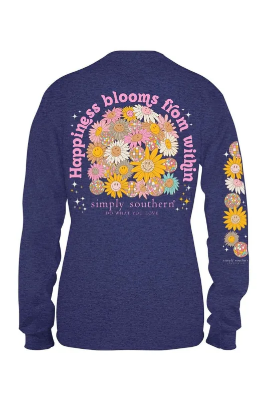 Simply Southern Plus Size Long Sleeve Happiness Bloom T-Shirt for Women in Denim Heather | EXT-LS-HAPPINESS-DENIMHTHR sold by Glik’s