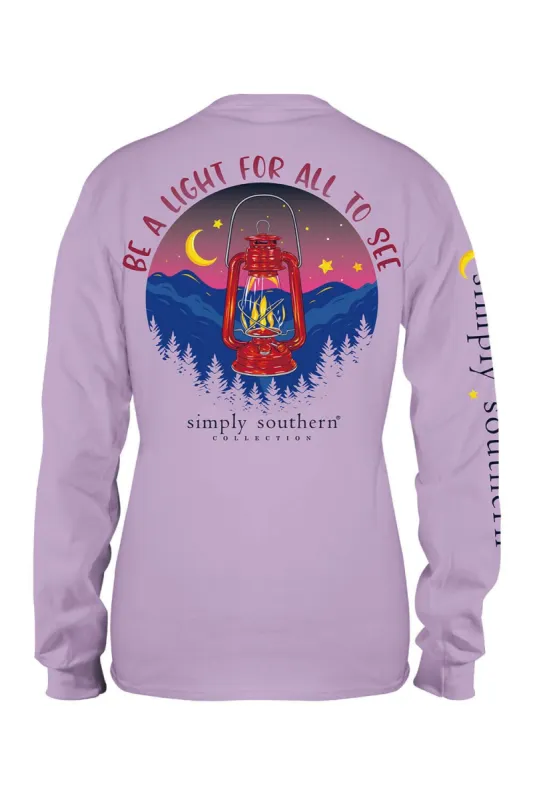 Simply Southern Youth Long Sleeve Be A Light T-Shirt for Girls in Lilac | YTH-LS-LANTERN-LILAC sold by Glik’s