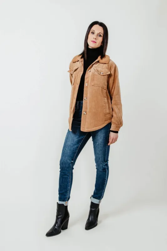 Love Tree Corduroy Sherpa Collar Lined Jacket for Women in Brown | 80110JH-CAMEL sold by Glik’s
