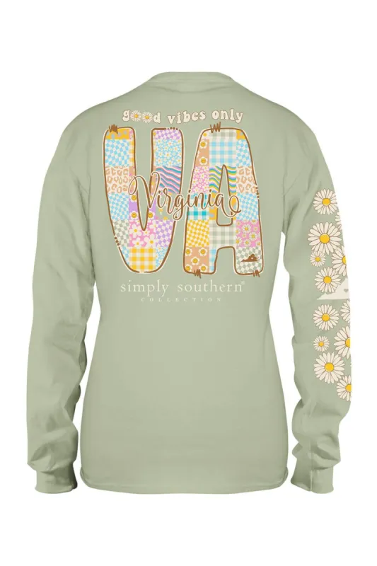 Simply Southern Plus Size Long Sleeve Virginia T-Shirt for Women in Sage | EXT-LS-STATE-VA-SAGE sold by Glik’s