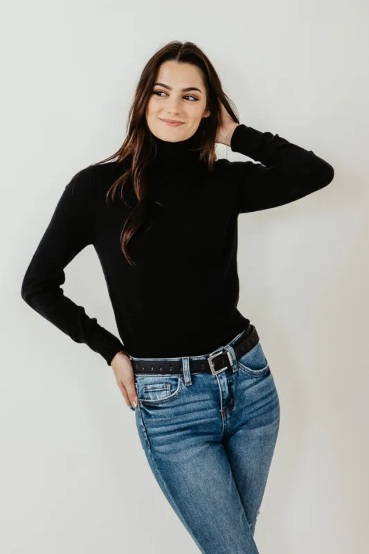 Basic Turtleneck Long Sleeve Top for Women in Black | DZ23G344-BLACK sold by Glik’s