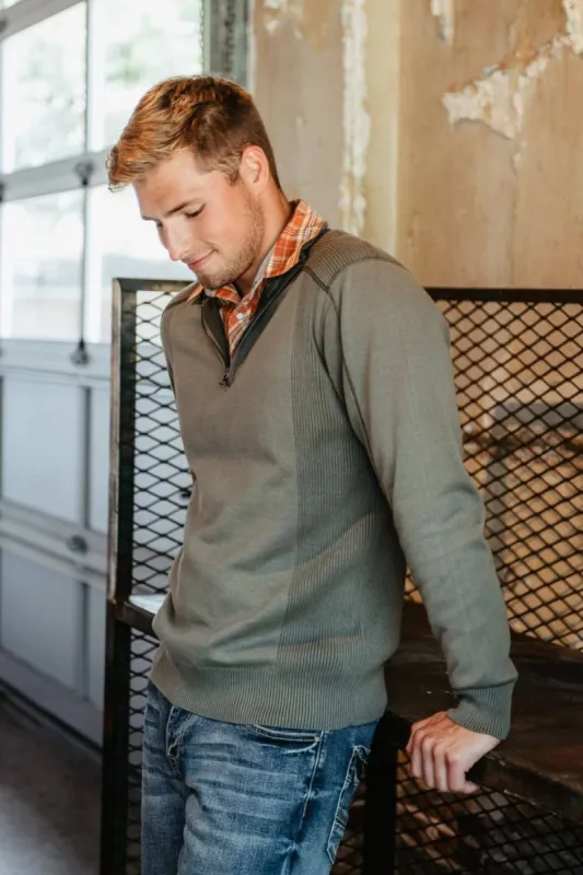 1897 Original 1/4 Zip Mock Neck Sweater for Men in Green | 1973GL-F23-GREENSTONE/DEEP DEPTH sold by Glik’s