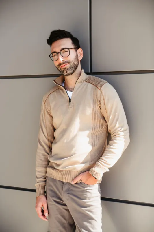 1897 Original 1/4 Zip Mock Neck Sweater for Men in Brown | 1973GL-F23-CROCKERY/RUBBER sold by Glik’s