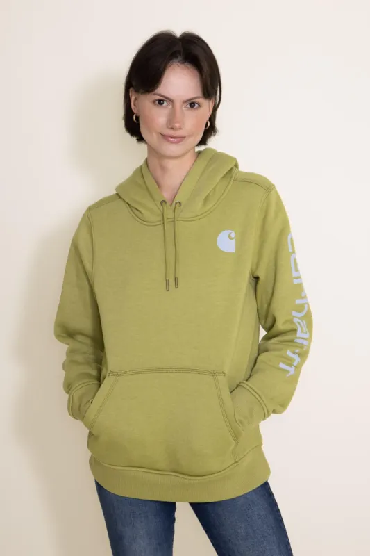Carhartt Logo Sleeve Midweight Hoodie for Women in Green | 102791-GB9 sold by Glik’s