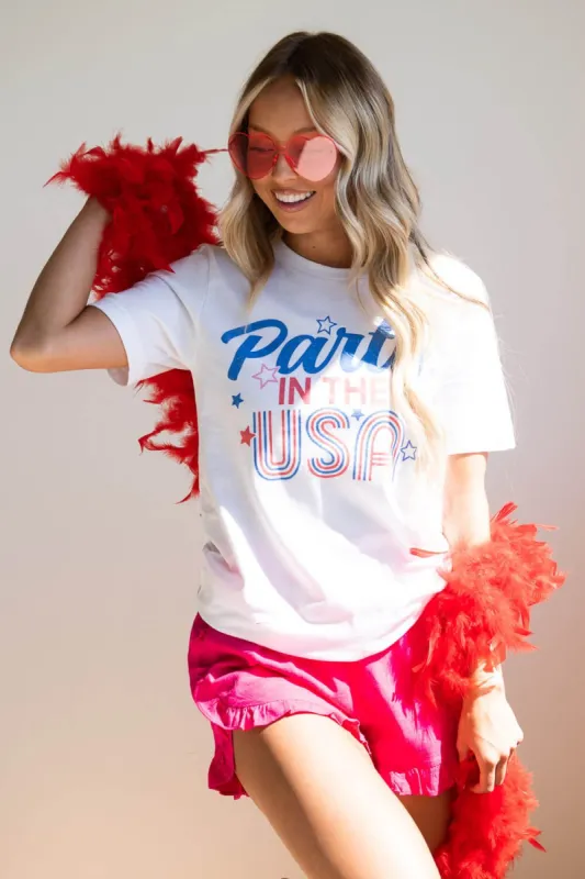 Party In the USA Graphic T-Shirt for Women in White | 5960X-TS-WHITE sold by Glik’s
