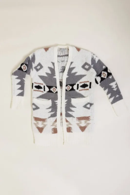Youth Aztec Open Front Cardigan for Girls in White | 992885K-IRY sold by Glik’s