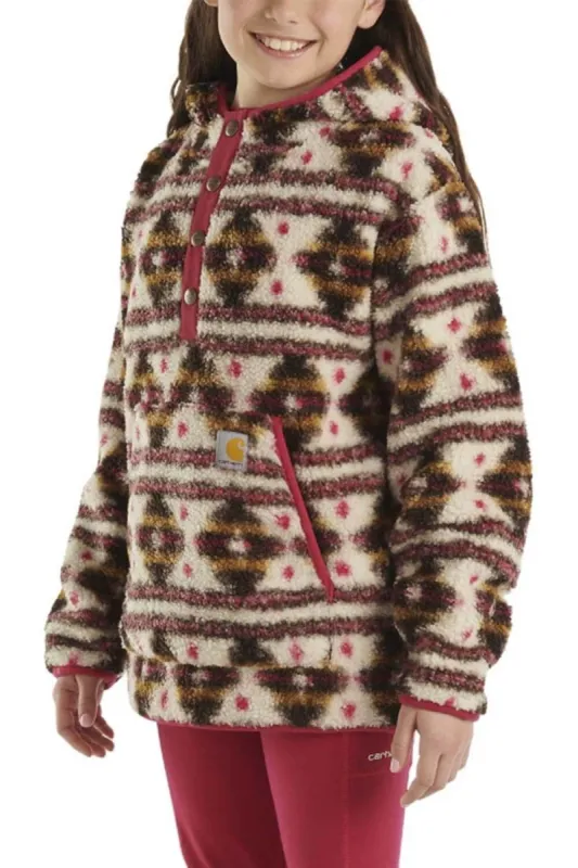 Carhartt Youth Fleece Quarter-Snap Sweatshirt for Girls in Pink | CA7006-T72-MALT sold by Glik’s